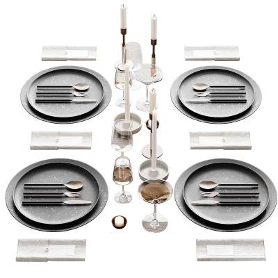 现代餐厅摆件 餐具 餐盘 餐具组合 餐桌摆件